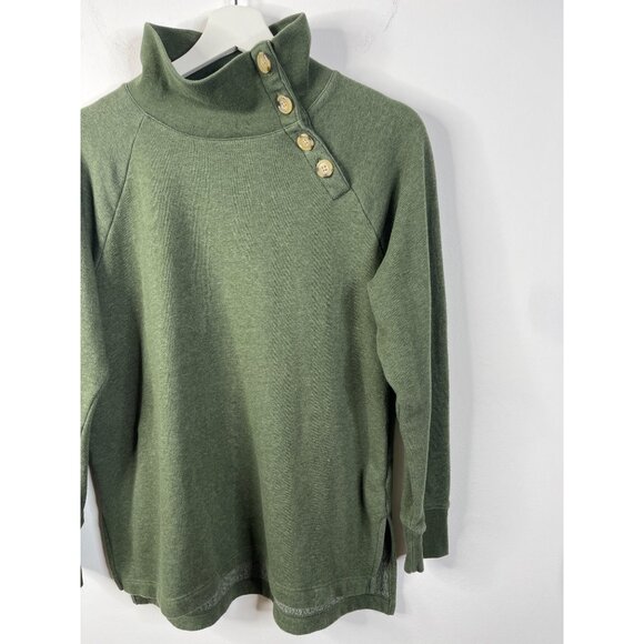 J Crew Small Green Button Collar Fleece Pullover Sweatshirt - Picture 6 of 10